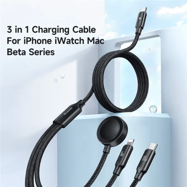 MCDODO CA494 3 IN1 100W USB-C TO TYPE-C AND LIGHTNING+ WIRELESS CHARGER FOR APPLE WATCH CABLE 1.2M - Imagen 4