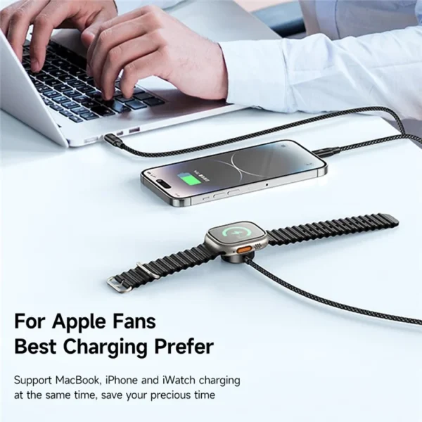 MCDODO CA494 3 IN1 100W USB-C TO TYPE-C AND LIGHTNING+ WIRELESS CHARGER FOR APPLE WATCH CABLE 1.2M - Imagen 5