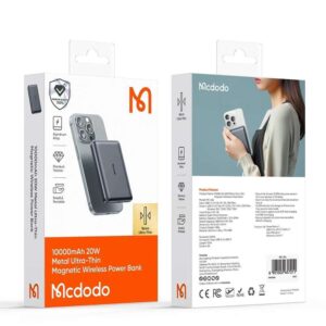 MCDODO MC4651 20W MAGNETIC WIRELESS METAL ULTRA-THIN 10000MAH 1C POWER BANK - BLACK