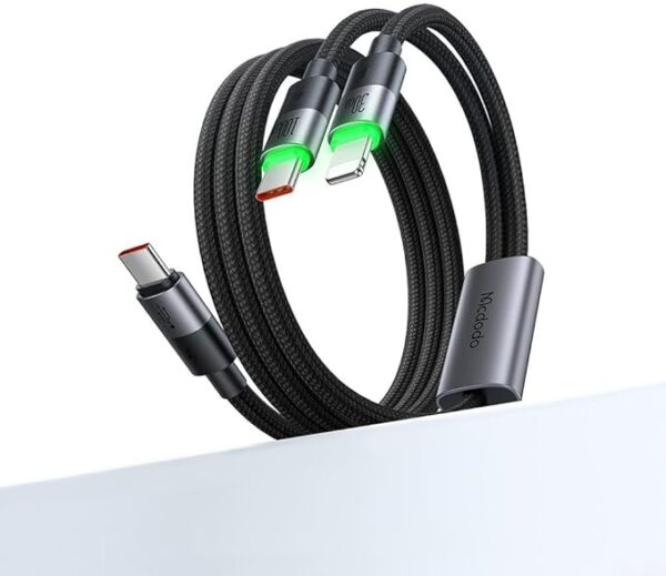 MCDODO CA6700 2 IN 1 USB-C TO USB-C + LIGHTNING 100W CABLE WITH LED 1.5M - BLACK - Imagen 3