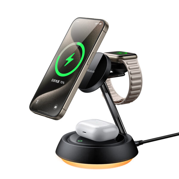 MCDODO CH495 3 IN 1 MAGNETIC WIRELESS CHARGING STAND WITH NIGHT LIGHT - BLACK - Imagen 3